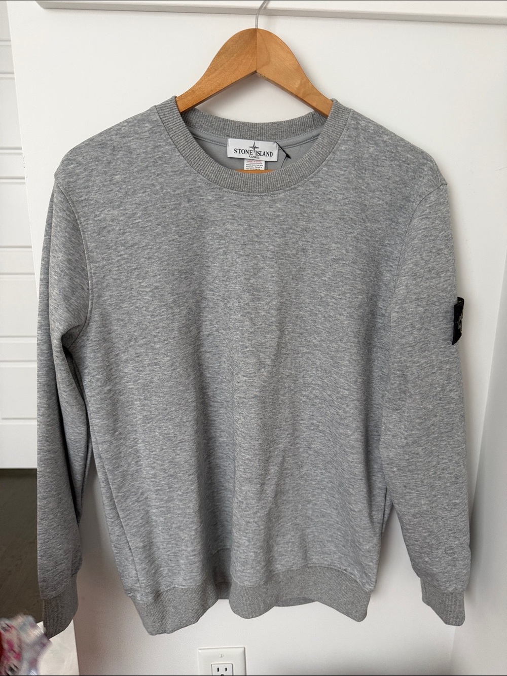 Stone Island Grey Crewneck Sweatshirt with Sleeve Badge